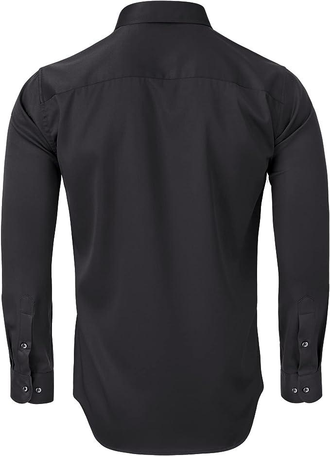 Men's Dress Shirts Wrinkle-Free Long Sleeve Stretch Solid Formal Business Button Down Shirt with Pocket - Black