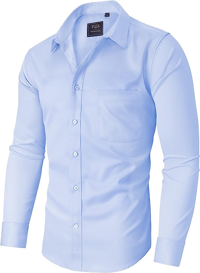 Men's Dress Shirts Wrinkle-Free Long Sleeve Stretch Solid Formal Business Button Down Shirt with Pocket - Blue Men's Dress Shirts Wrinkle-Free Long Sleeve Stretch Solid Formal Business Button Down Shirt with Pocket - Blue