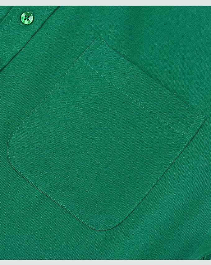 Men's Dress Shirts Wrinkle-Free Long Sleeve Stretch Solid Formal Business Button Down Shirt with Pocket - Green