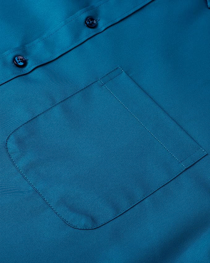 Men's Dress Shirts Wrinkle-Free Long Sleeve Stretch Solid Formal Business Button Down Shirt with Pocket - Petrol