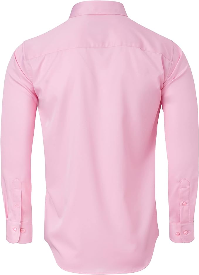 Men's Dress Shirts Wrinkle-Free Long Sleeve Stretch Solid Formal Business Button Down Shirt with Pocket - Pink