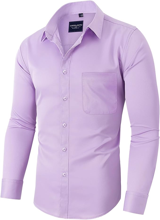 men's dress shirts near me open now Miluxas Men's Casual Long Sleeve Dress Shirt Wrinkle-Free Regular Fit Button Down Shirts Black XXXL