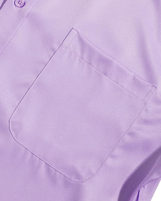 Men's Dress Shirts Wrinkle-Free Long Sleeve Stretch Solid Formal Business Button Down Shirt with Pocket - Purple
