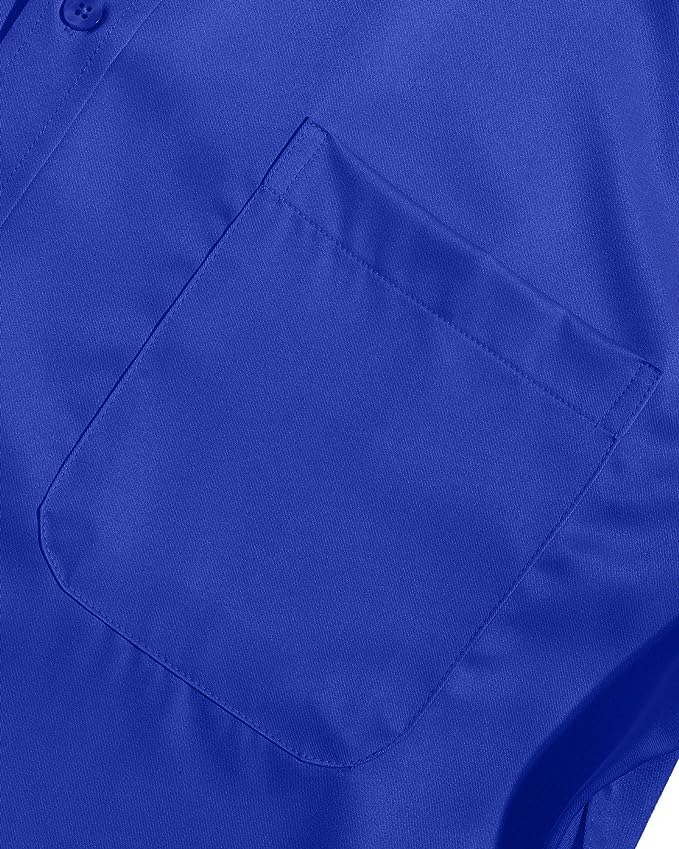 Men's Dress Shirts Wrinkle-Free Long Sleeve Stretch Solid Formal Business Button Down Shirt with Pocket - Royal Blue