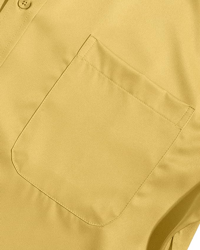 Men's Dress Shirts Wrinkle-Free Long Sleeve Stretch Solid Formal Business Button Down Shirt with Pocket - Yellow