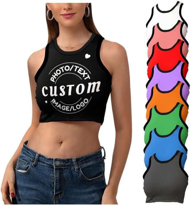 Women's Custom Crop Tops, Personalized Crop Bra, Promotional Tank Tops - All Colors