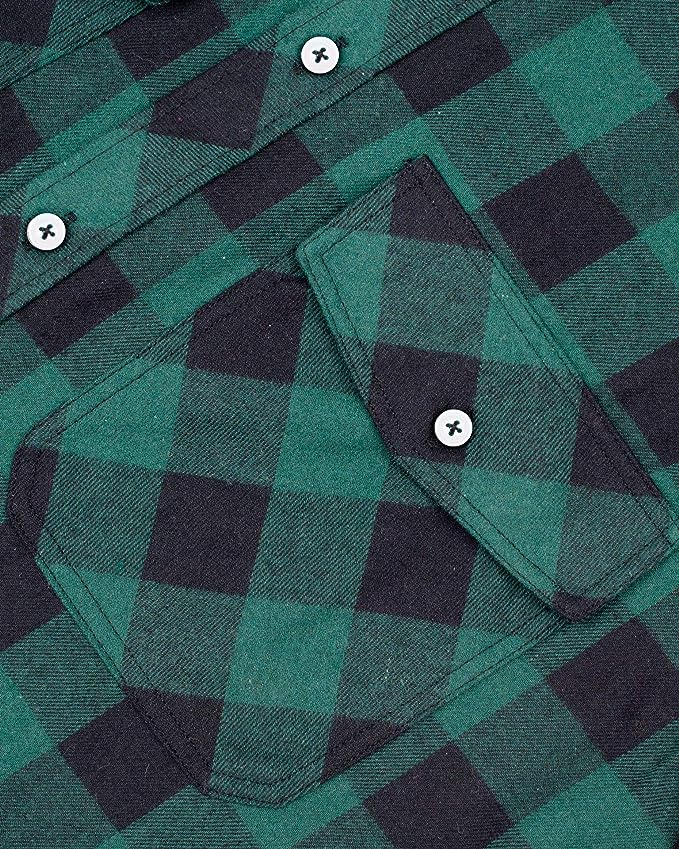Men's Button Down Regular Fit Long Sleeve Plaid Flannel Casual Shirts Black/Green