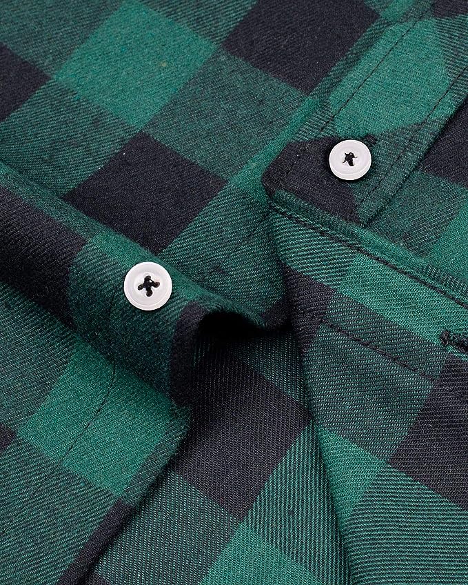 Men's Button Down Regular Fit Long Sleeve Plaid Flannel Casual Shirts Black/Green