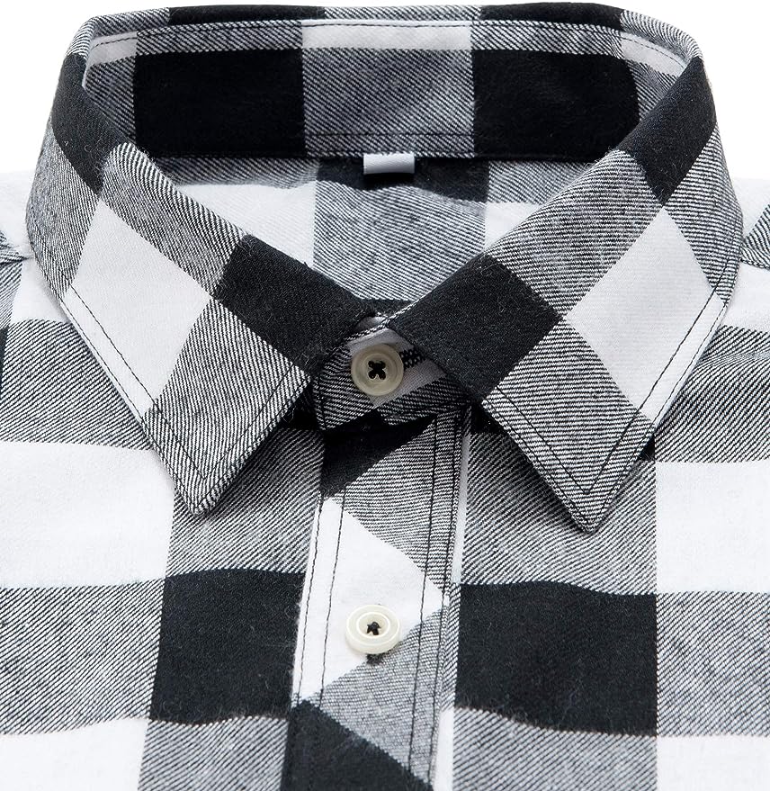Men's Button Down Regular Fit Long Sleeve Plaid Flannel Casual Shirts Black/White