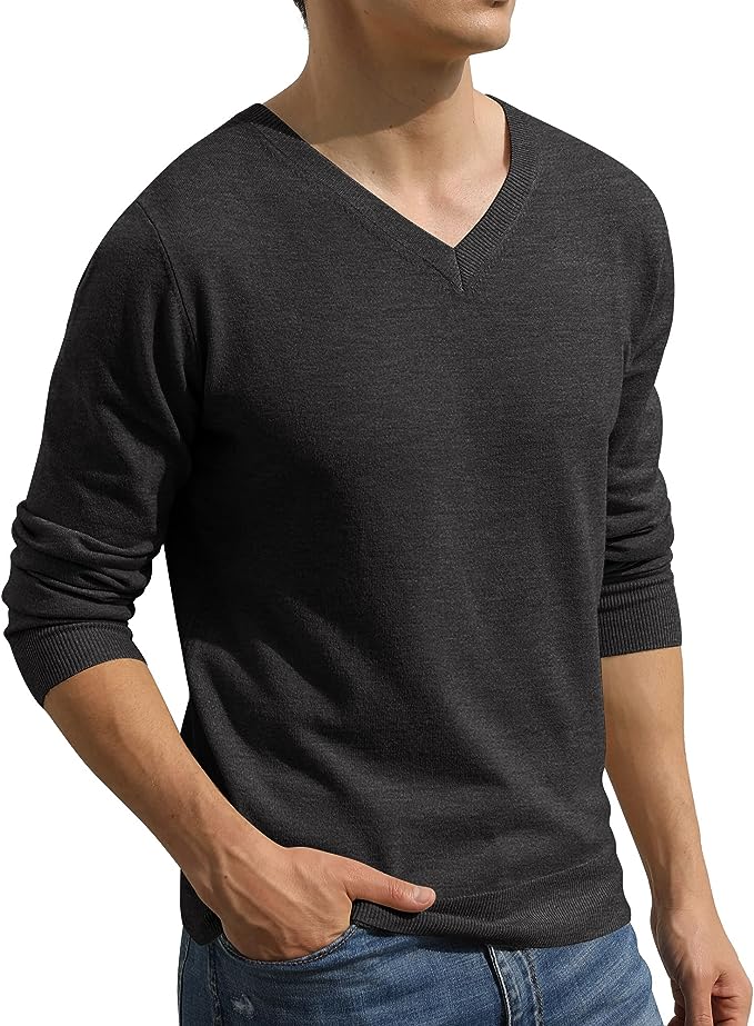 Men's V-Neck Casual Sweater Structured Knit Pullover - Grey