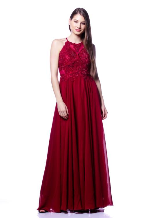 Embellished Lace Panel Maxi Dress Red / One Size Fits All Embellished Lace Panel Maxi Dress Red / One Size Fits All