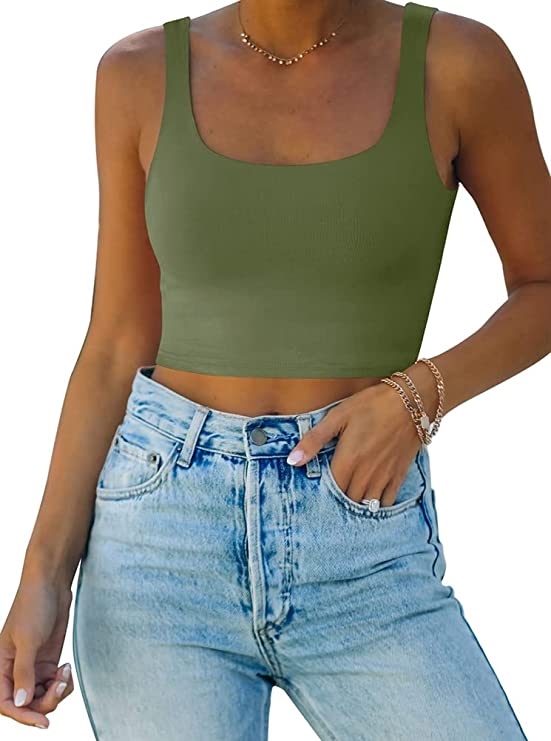 Wholesale Women’s Square Neck Double Lined Seamless Sleeveless Cropped Tank Yoga Crop Tops