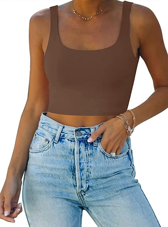 Wholesale Women’s Square Neck Double Lined Seamless Sleeveless Cropped Tank Yoga Crop Tops