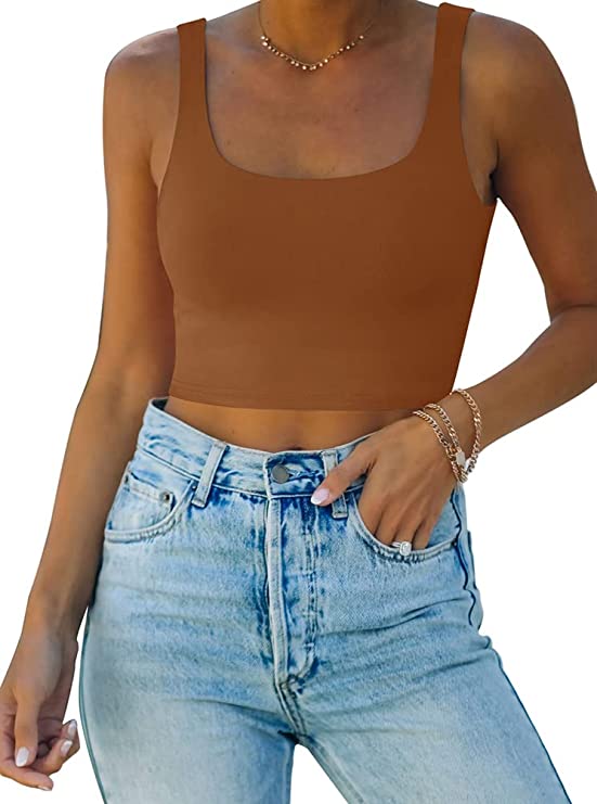 Wholesale Women’s Square Neck Double Lined Seamless Sleeveless Cropped Tank Yoga Crop Tops