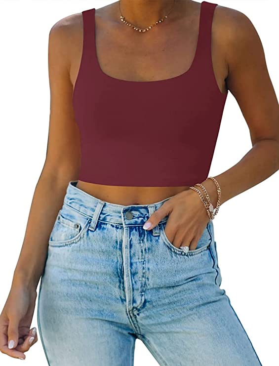 Wholesale Women’s Square Neck Double Lined Seamless Sleeveless Cropped Tank Yoga Crop Tops