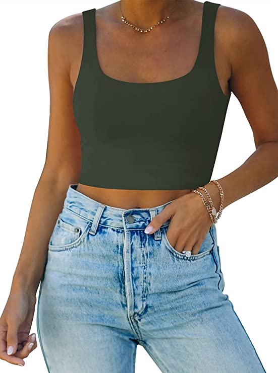 Wholesale Women’s Square Neck Double Lined Seamless Sleeveless Cropped Tank Yoga Crop Tops