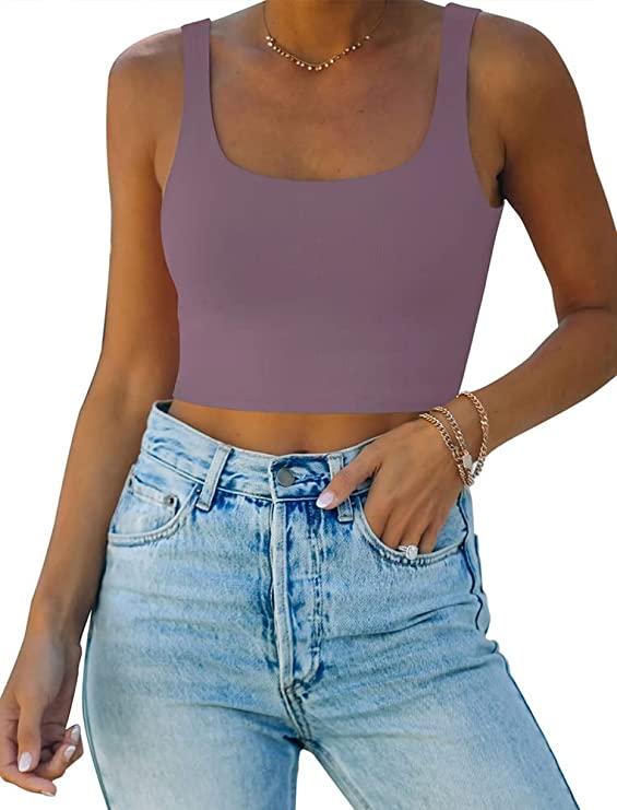 Wholesale Women’s Square Neck Double Lined Seamless Sleeveless Cropped Tank Yoga Crop Tops