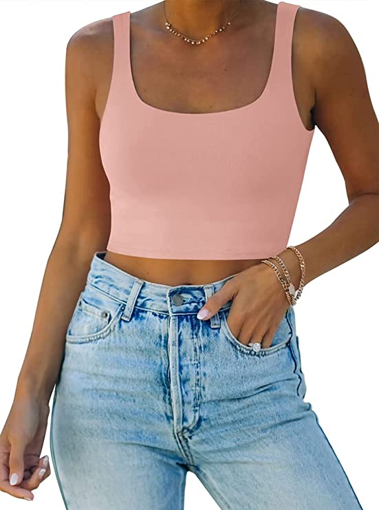 Wholesale Women’s Square Neck Double Lined Seamless Sleeveless Cropped Tank Yoga Crop Tops