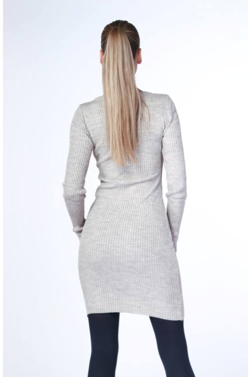 V Neck Rib Knit Mini Dress