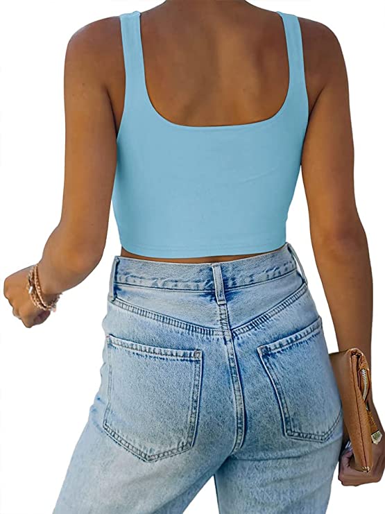 Wholesale Women’s Square Neck Double Lined Seamless Sleeveless Cropped Tank Yoga Crop Tops