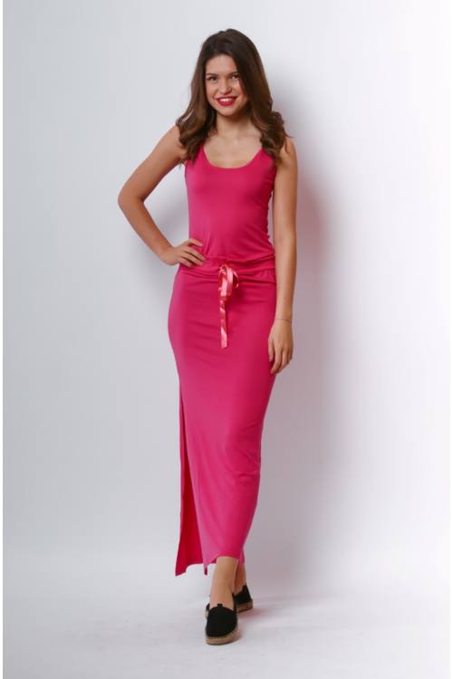 Drawstring Waist Jersey Maxi Dress Hot Pink / One Size Fits All Drawstring Waist Jersey Maxi Dress Hot Pink / One Size Fits All