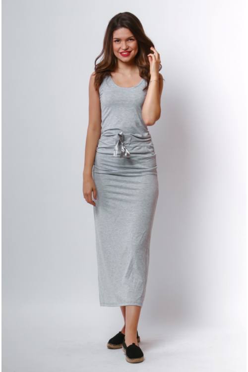 Drawstring Waist Jersey Maxi Dress