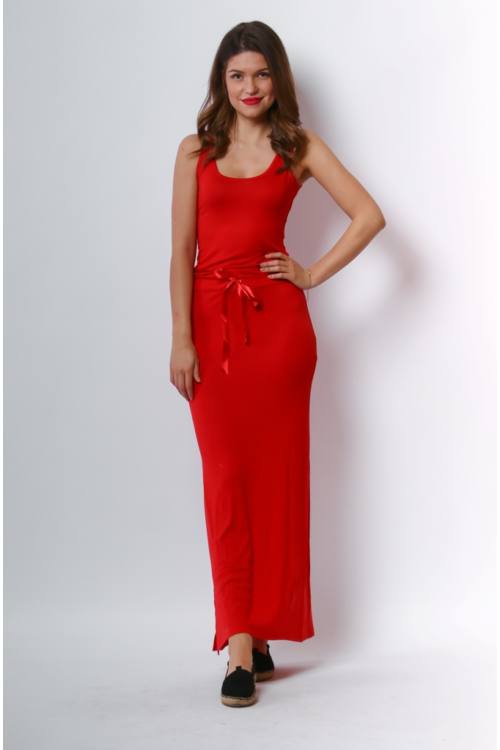 Drawstring Waist Jersey Maxi Dress