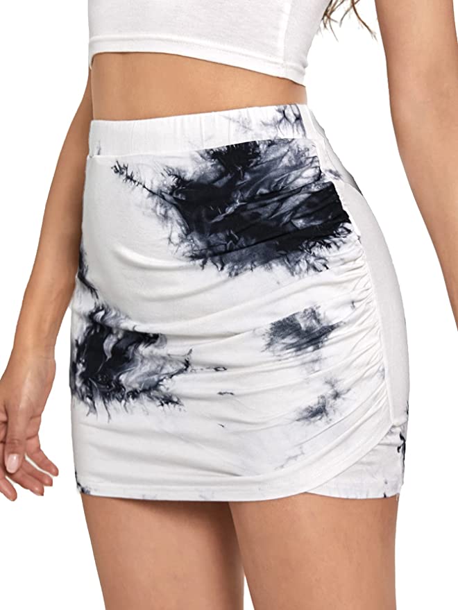 Wholesale Women's Elegant Ruched High Waist Bodycon Wrap Mini Skirt Tie Dye