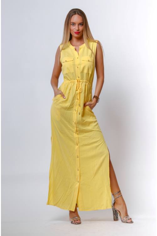 Drawstring Waist Maxi Shirt Dress