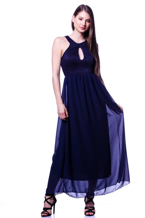Lace Panel Keyhole Maxi Dress