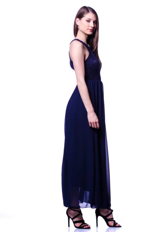 Lace Panel Keyhole Maxi Dress