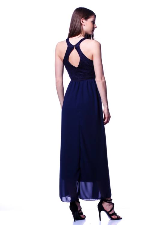 Lace Panel Keyhole Maxi Dress