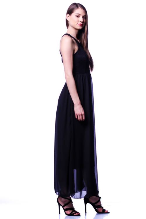 Lace Panel Keyhole Maxi Dress