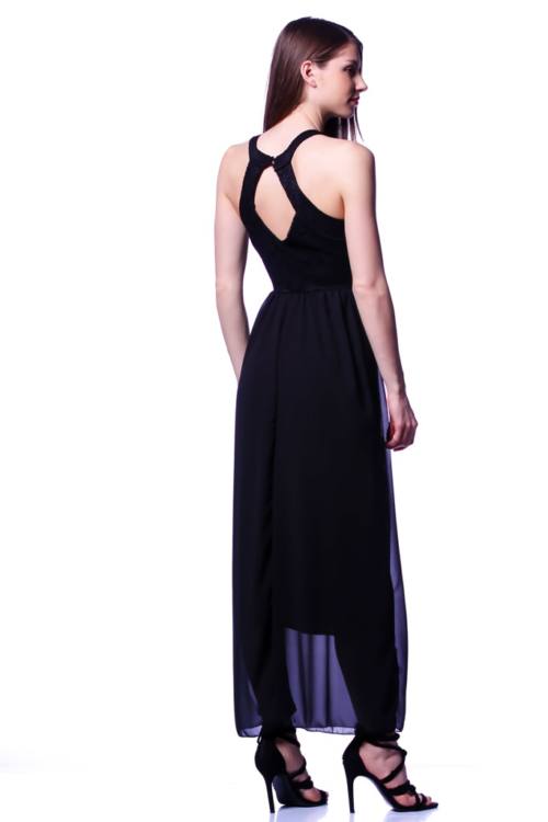 Lace Panel Keyhole Maxi Dress