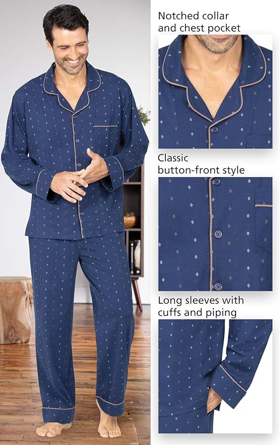 Wholesale Men's Pajama Sets 100% Cotton Men's Loungewear Sleepwear Sets