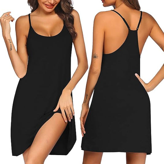 Wholesale Women's Racerback Sleeveless Nightgown Women's Sleepwear - Black