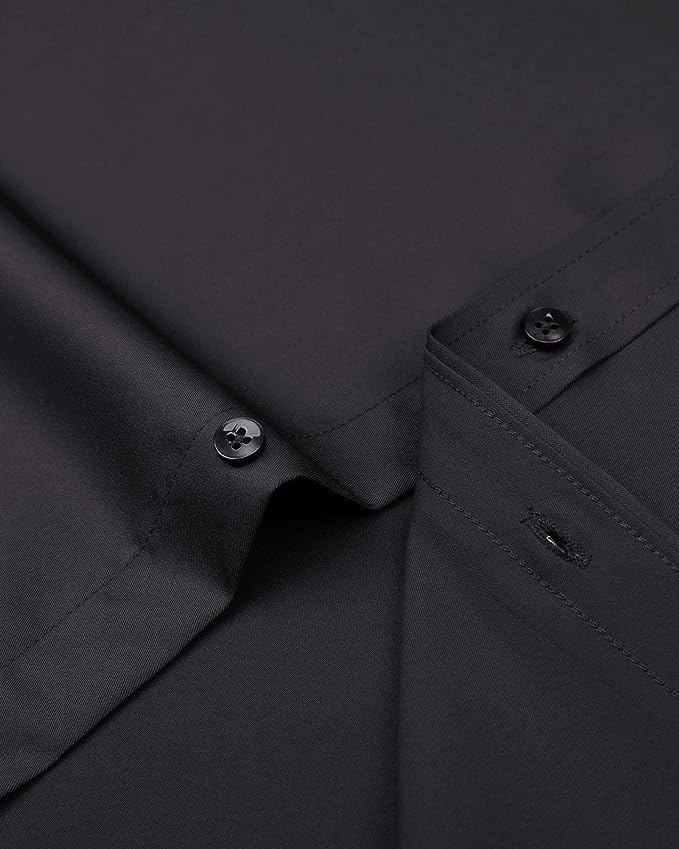 Men's Dress Shirts Wrinkle-Free Long Sleeve Stretch Solid Formal Business Button Down Shirt with Pocket - Black