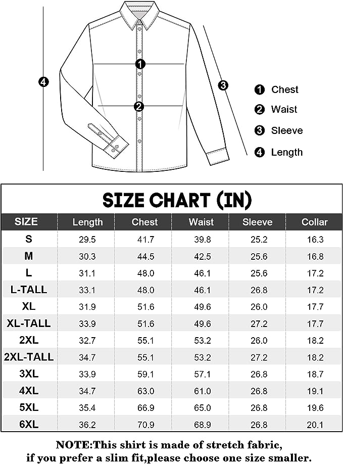 Men's Dress Shirts Wrinkle-Free Long Sleeve Stretch Solid Formal Business Button Down Shirt with Pocket - Blue