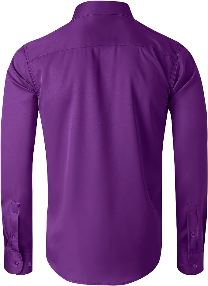 Men's Dress Shirts Wrinkle-Free Long Sleeve Stretch Solid Formal Business Button Down Shirt with Pocket - Dark Purple Men's Dress Shirts Wrinkle-Free Long Sleeve Stretch Solid Formal Business Button Down Shirt with Pocket - Dark Purple