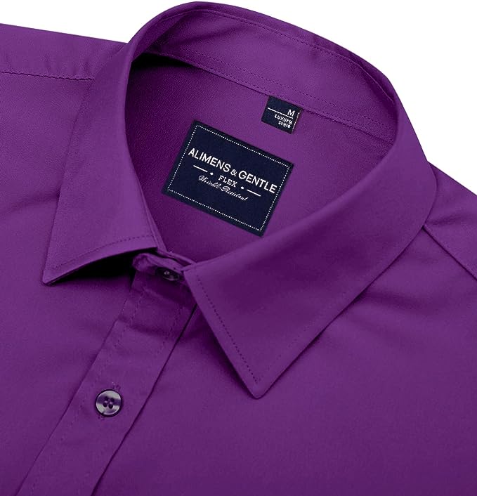 Men's Dress Shirts Wrinkle-Free Long Sleeve Stretch Solid Formal Business Button Down Shirt with Pocket - Dark Purple Men's Dress Shirts Wrinkle-Free Long Sleeve Stretch Solid Formal Business Button Down Shirt with Pocket - Dark Purple