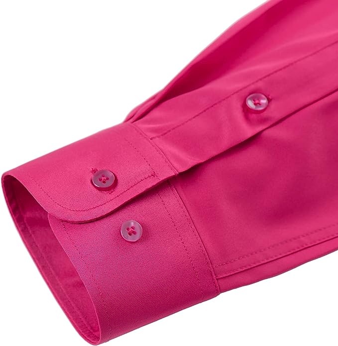 Men's Dress Shirts Wrinkle-Free Long Sleeve Stretch Solid Formal Business Button Down Shirt with Pocket - Hot Pink