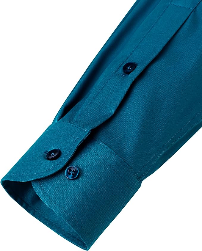 Men's Dress Shirts Wrinkle-Free Long Sleeve Stretch Solid Formal Business Button Down Shirt with Pocket - Petrol