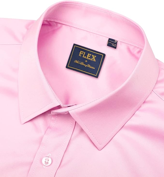 Men's Dress Shirts Wrinkle-Free Long Sleeve Stretch Solid Formal Business Button Down Shirt with Pocket - Pink
