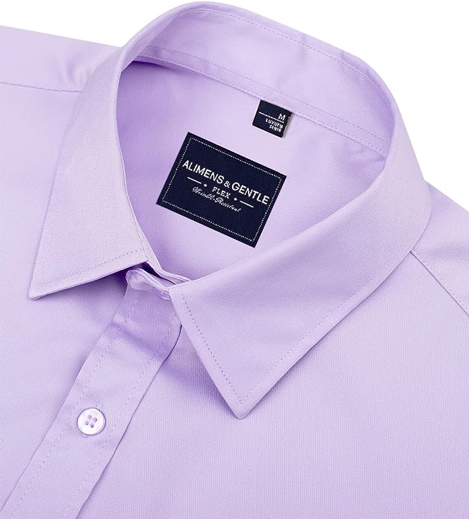 Men's Dress Shirts Wrinkle-Free Long Sleeve Stretch Solid Formal Business Button Down Shirt with Pocket - Purple
