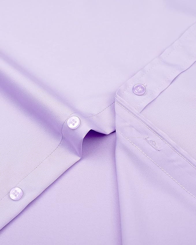 Men's Dress Shirts Wrinkle-Free Long Sleeve Stretch Solid Formal Business Button Down Shirt with Pocket - Purple