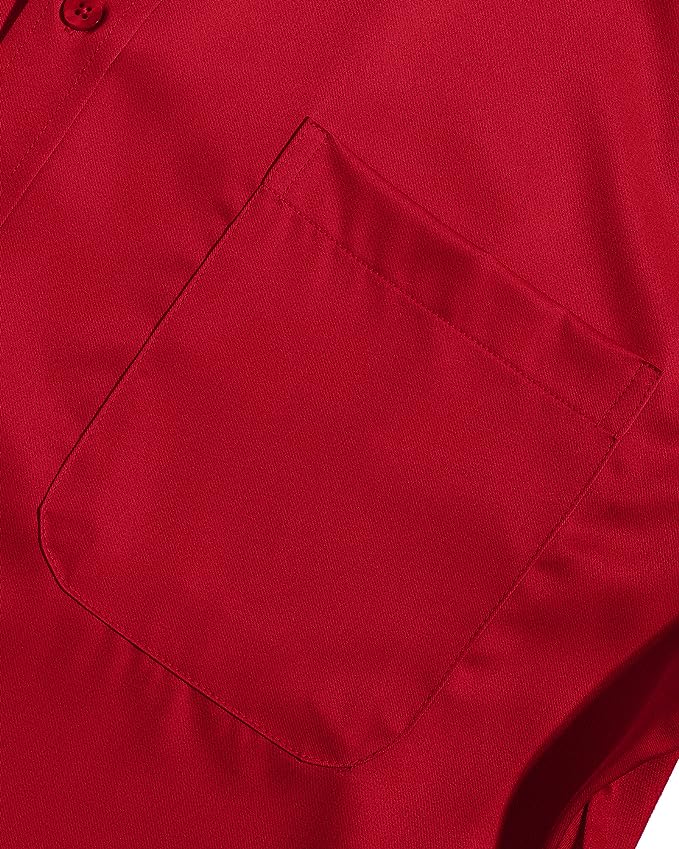 Men's Dress Shirts Wrinkle-Free Long Sleeve Stretch Solid Formal Business Button Down Shirt with Pocket - Red
