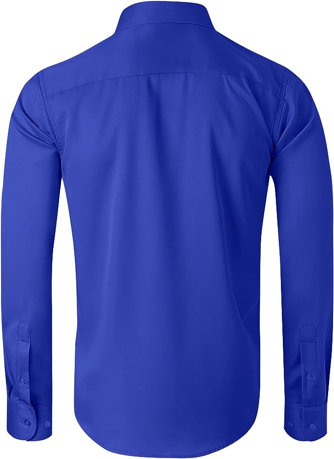 Men's Dress Shirts Wrinkle-Free Long Sleeve Stretch Solid Formal Business Button Down Shirt with Pocket - Royal Blue