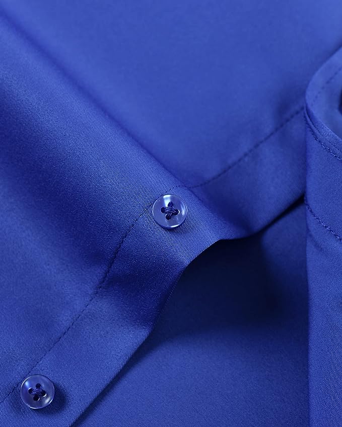 Men's Dress Shirts Wrinkle-Free Long Sleeve Stretch Solid Formal Business Button Down Shirt with Pocket - Royal Blue
