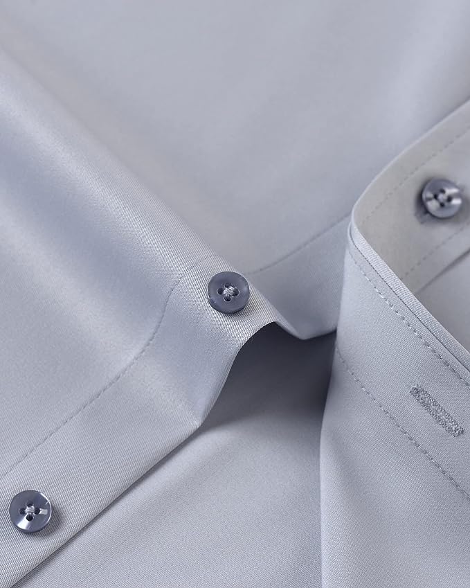 Men's Dress Shirts Wrinkle-Free Long Sleeve Stretch Solid Formal Business Button Down Shirt with Pocket - Silver