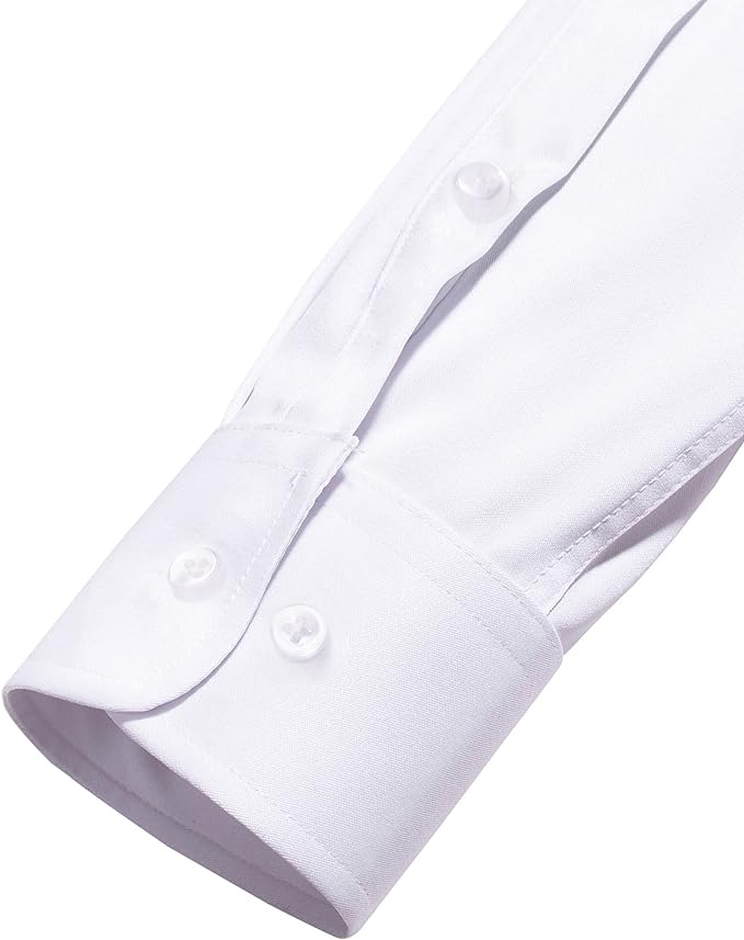 Men's Dress Shirts Wrinkle-Free Long Sleeve Stretch Solid Formal Business Button Down Shirt with Pocket - White